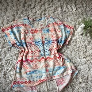 No Boundaries vintage see-through back Multicolor Aztec Print Short Sleeve Top